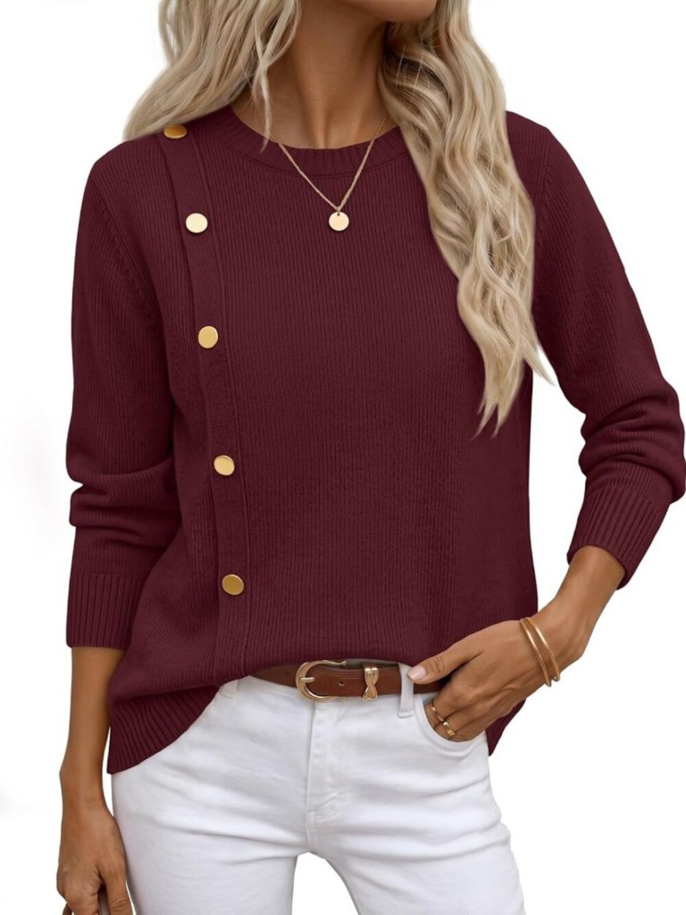 Cozy Long Sleeve Button Knit Pullover Sweater for Women - Fall Fashion Essential